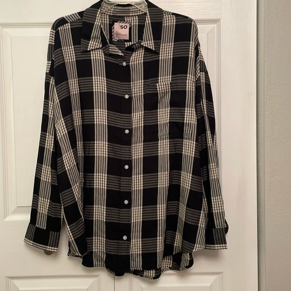 NWOT SO Goods For Life The Favorite Button-down Shirt XXL Plaid Black & Tan - Picture 1 of 11